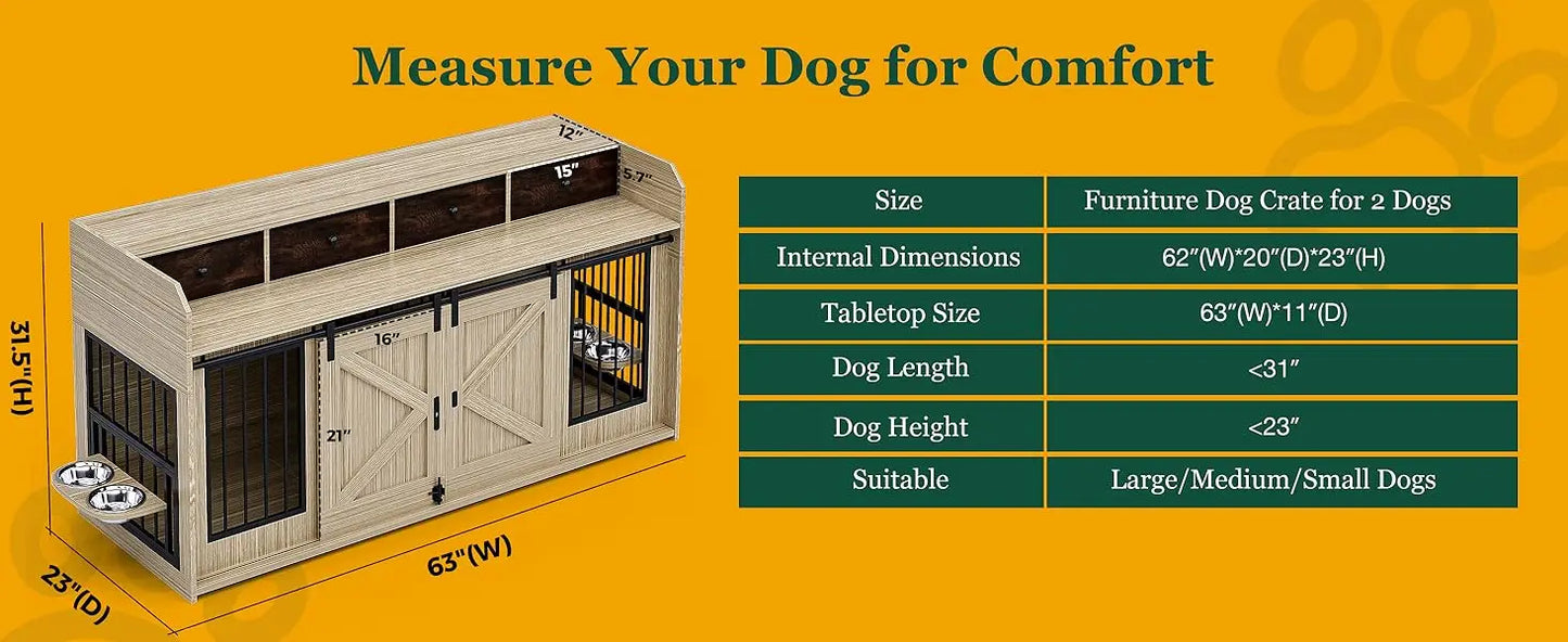 63" Double Dog Crate Furniture