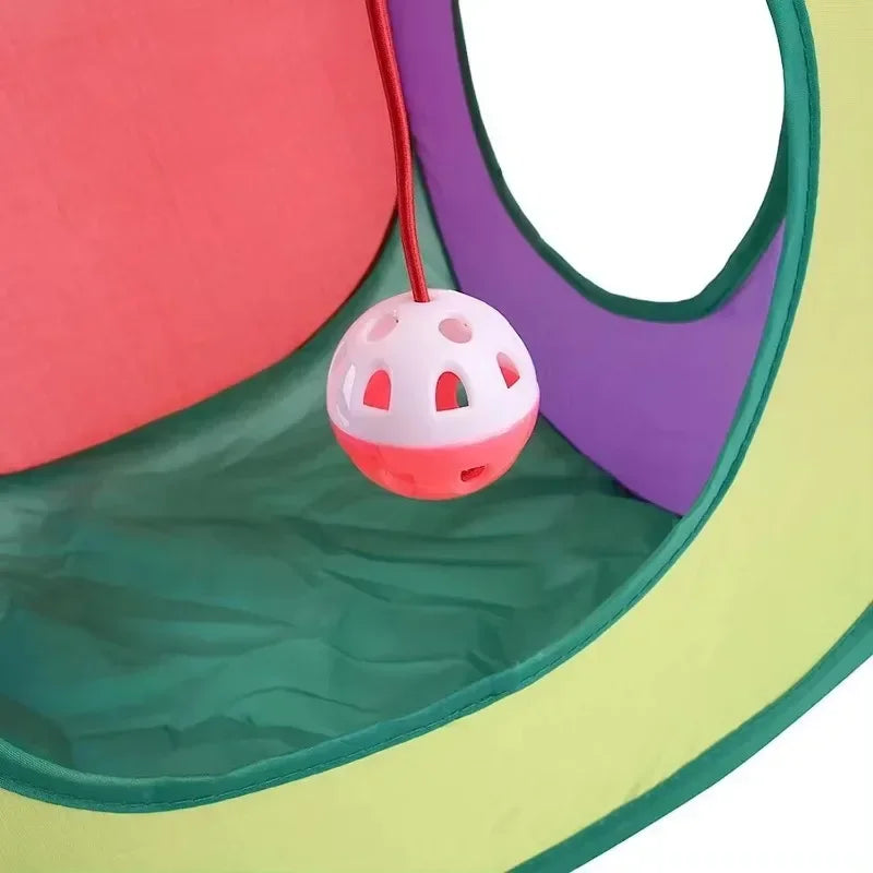 Rainbow Foldable Cat Play Tent with Tunnel Bell (40x40cm)