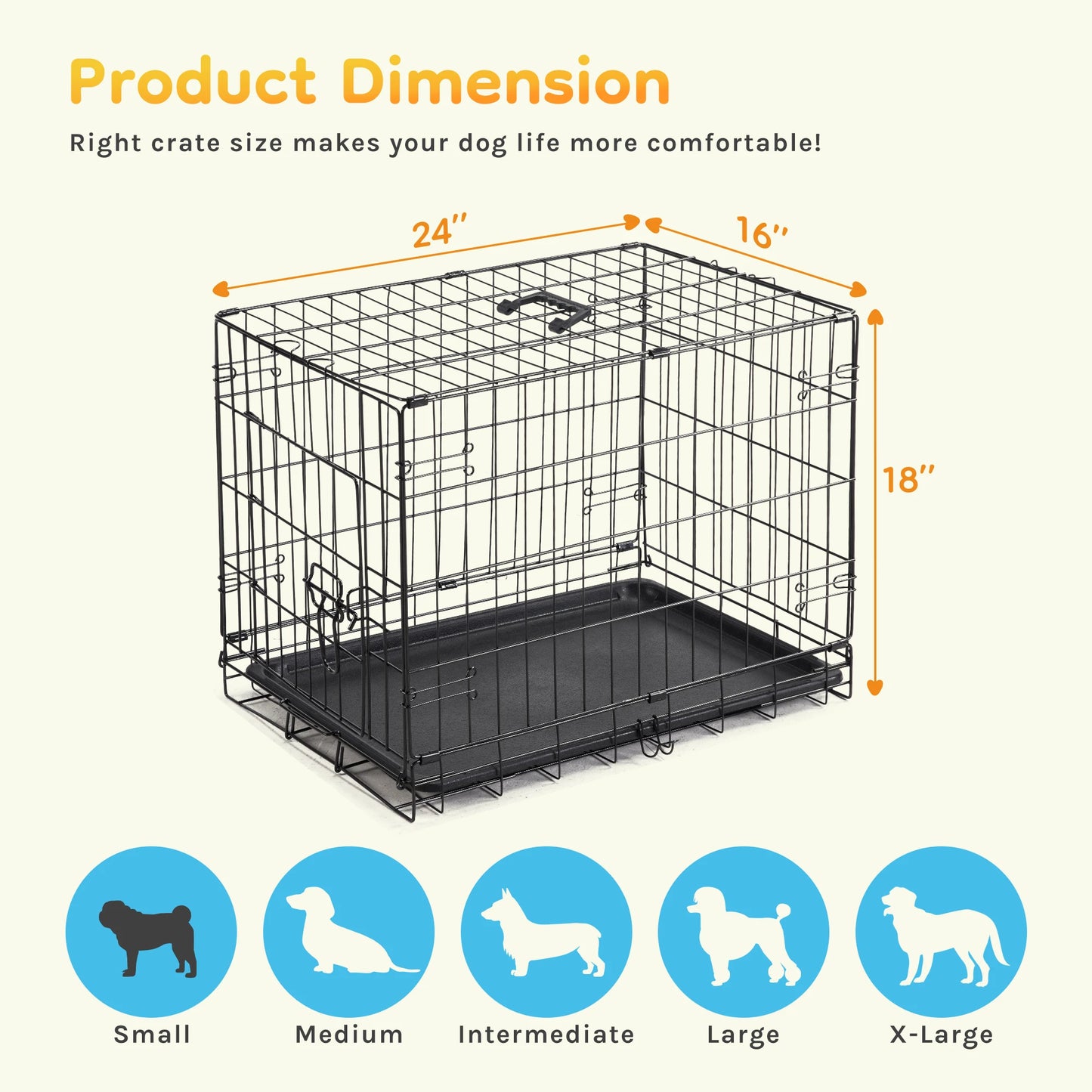 24-Inch Foldable Dog Crate with Tray