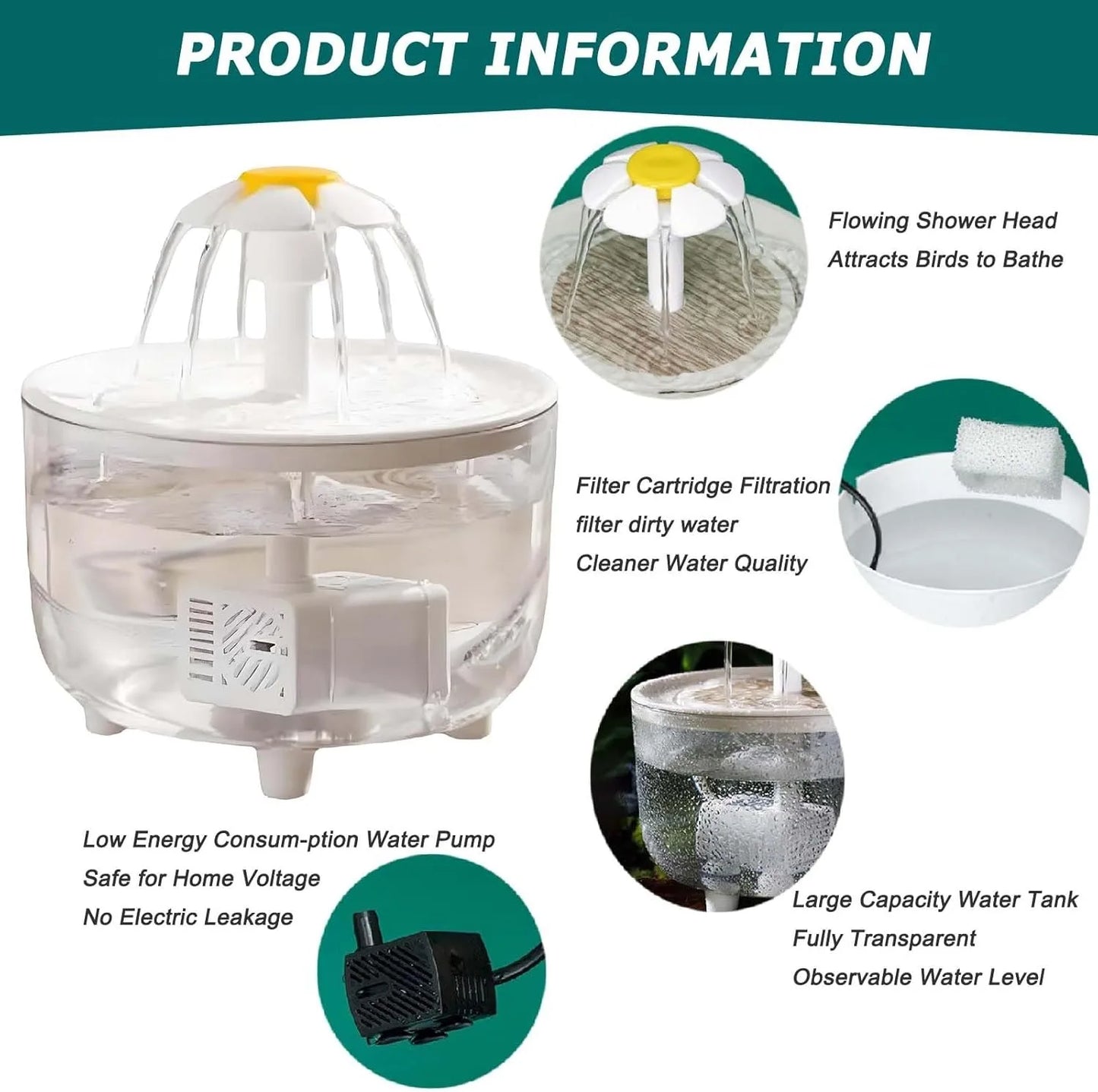 Bird Bath Fountain for Cages with Filter Pump