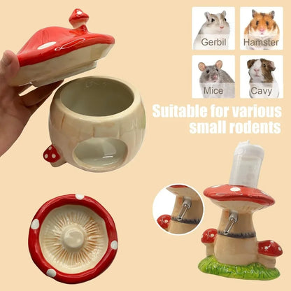 Mushroom Ceramic Hamster Accessories Set