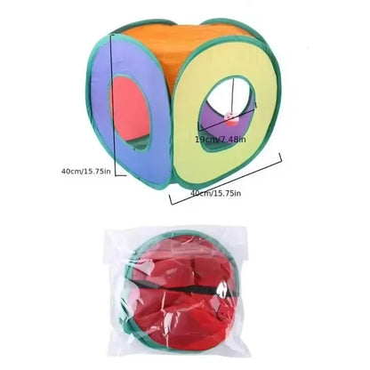 Rainbow Foldable Cat Play Tent with Tunnel Bell (40x40cm)