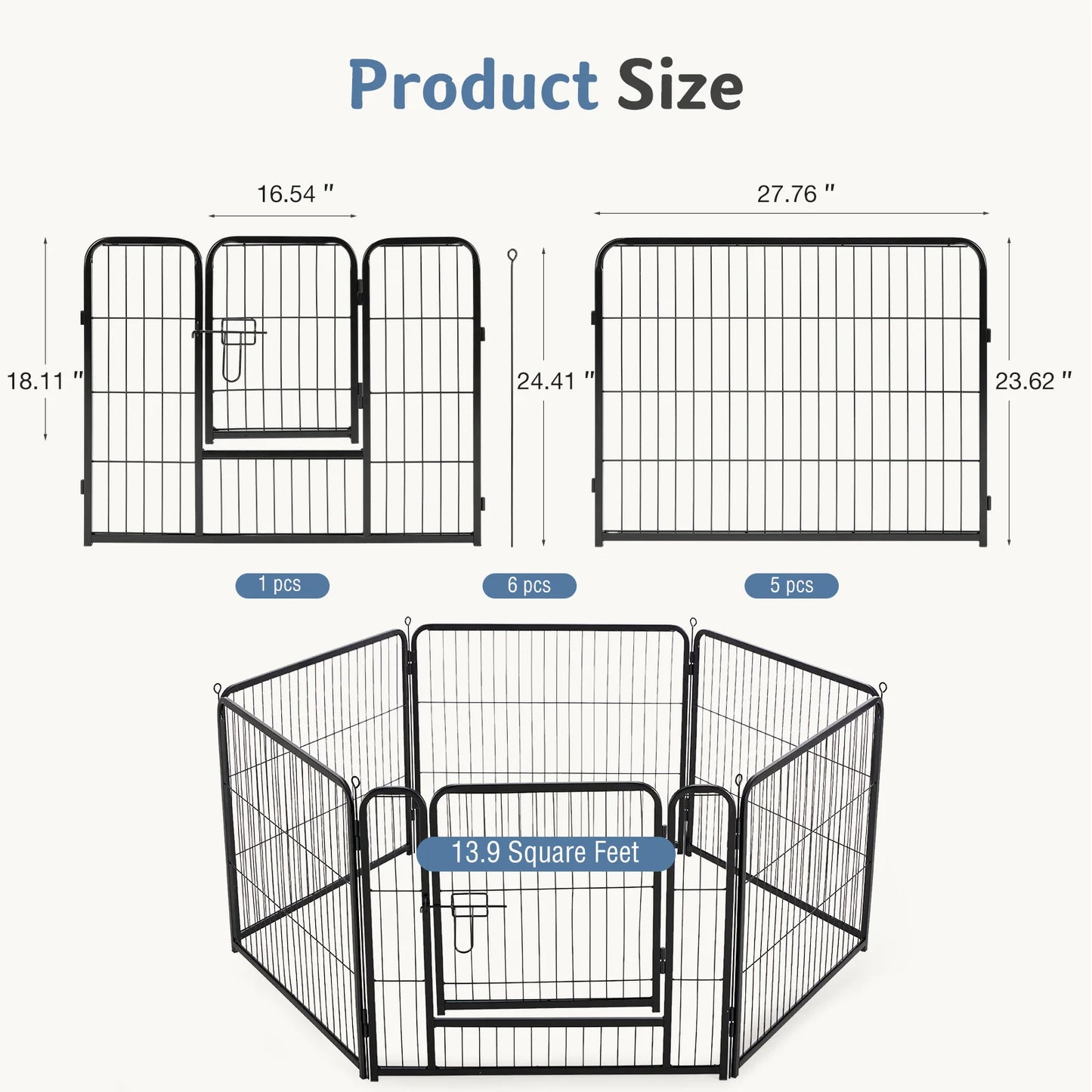 6-Panel Foldable Metal Pet Playpen