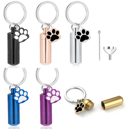 Pet Urn Keepsake Keychain, Paw Print Tag