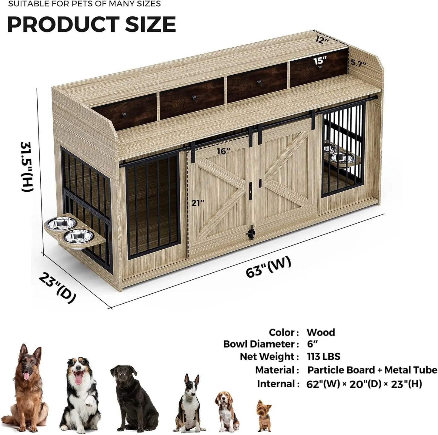 63" Double Dog Crate Furniture