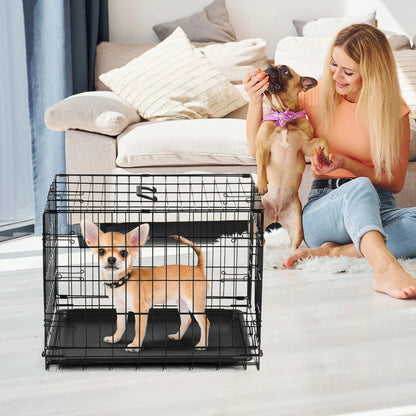 24-Inch Foldable Dog Crate with Tray