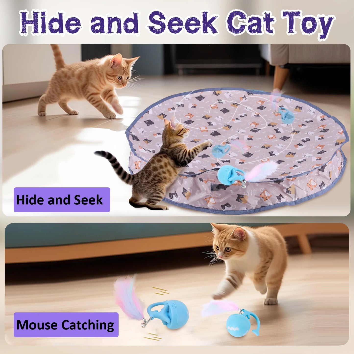Motion-Activate Cat Toy Ball with Hide-and-Seek Pouch