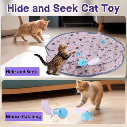Motion-Activate Cat Toy Ball with Hide-and-Seek Pouch