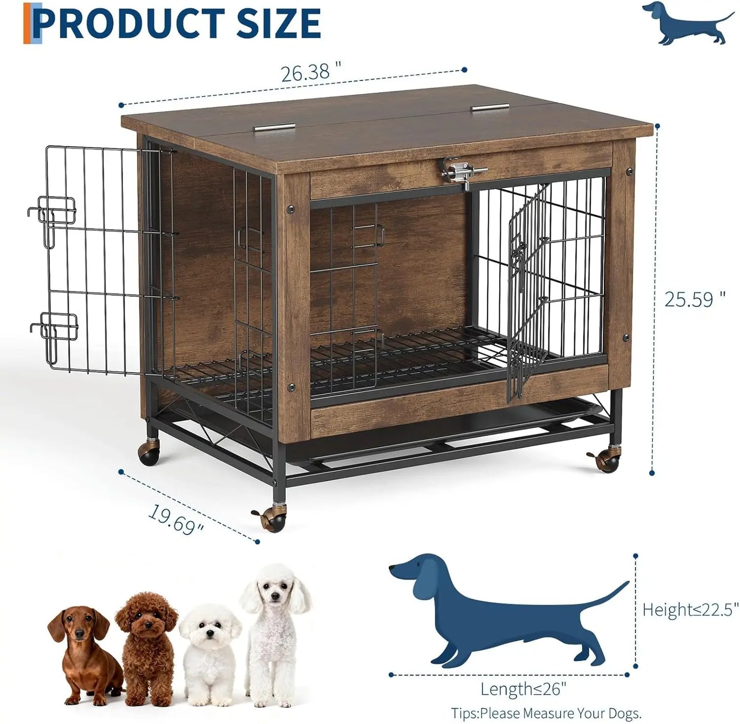 Rustic Dog Crate End Table 26in