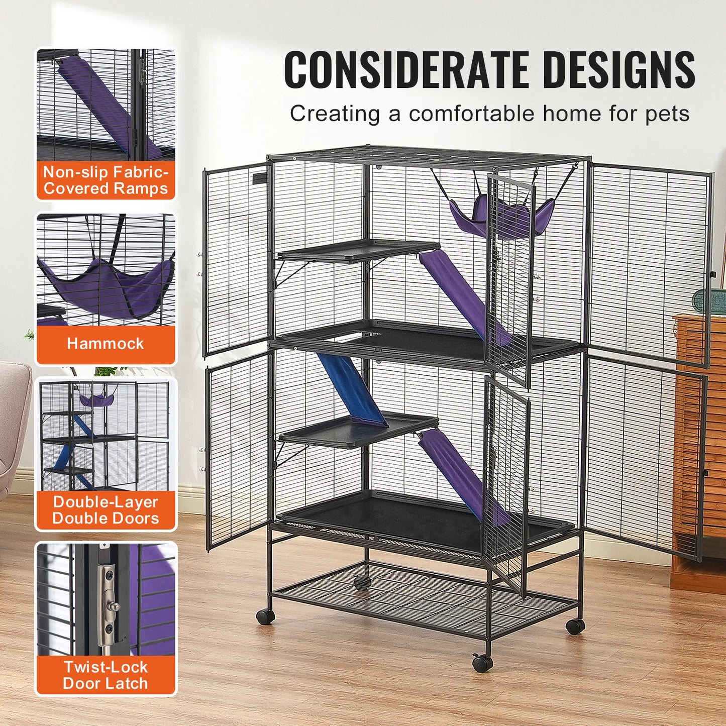 Rolling Ferret Cage with Ramps & Tray