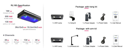 PopBloom RL180 180W Wi-Fi Reef Light Kit