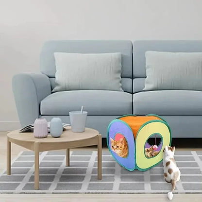 Rainbow Foldable Cat Play Tent with Tunnel Bell (40x40cm)