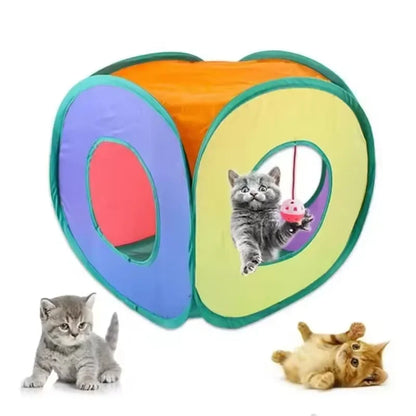 Rainbow Foldable Cat Play Tent with Tunnel Bell (40x40cm)