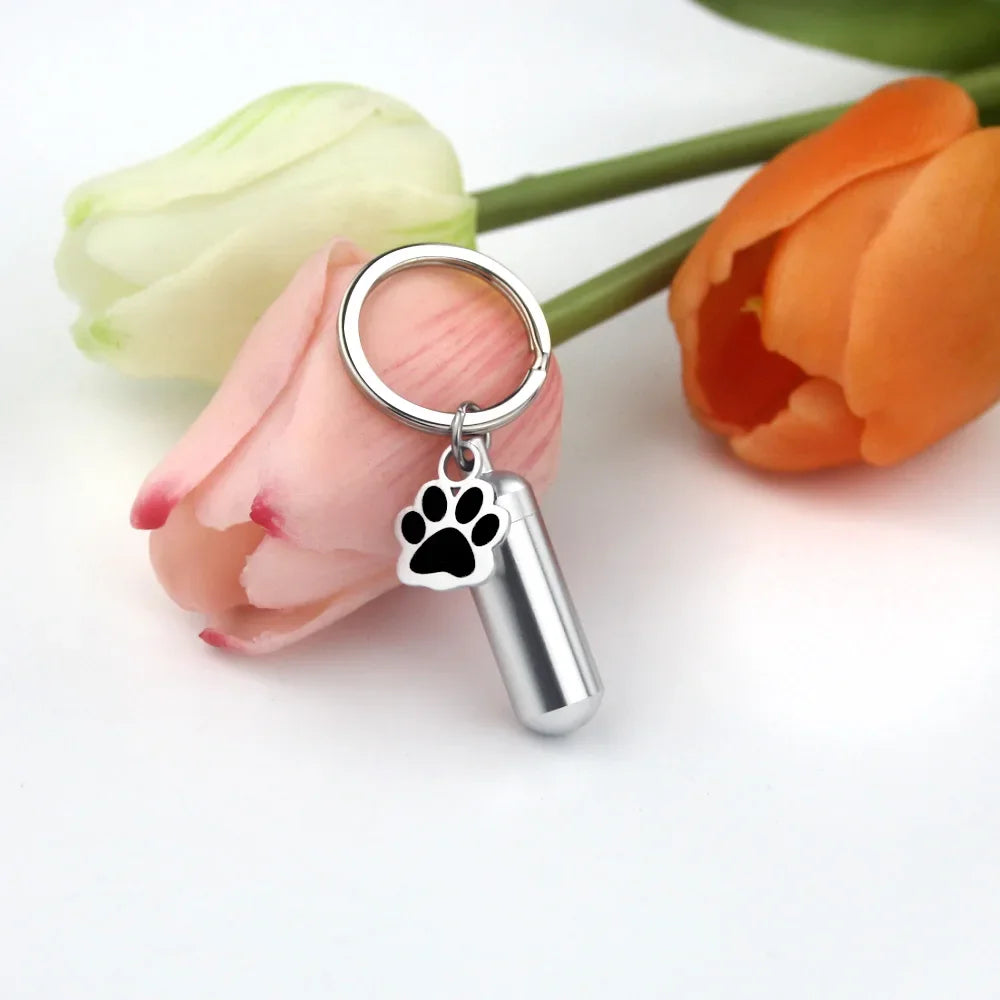 Pet Urn Keepsake Keychain, Paw Print Tag