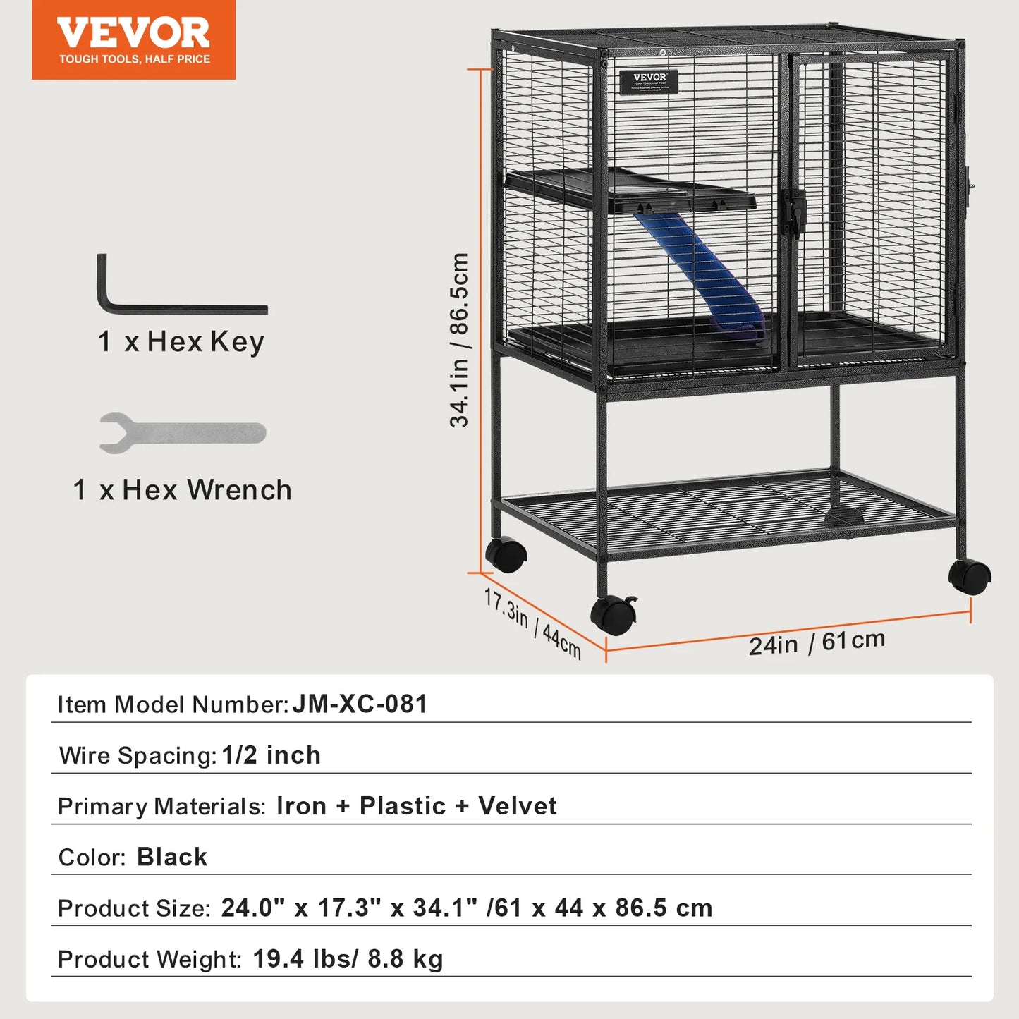 Rolling Ferret Cage with Ramps & Tray
