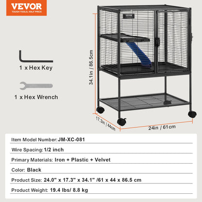 Rolling Ferret Cage with Ramps & Tray