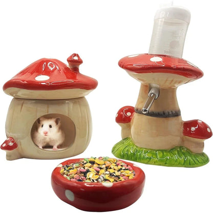 Mushroom Ceramic Hamster Accessories Set