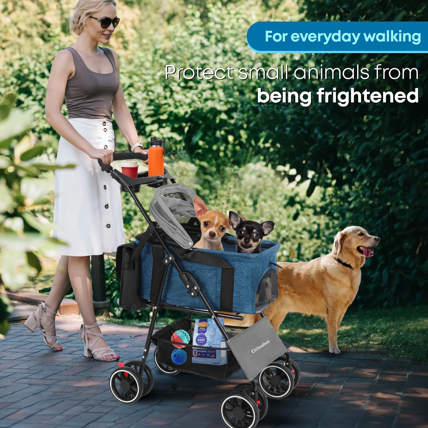 Foldable Pet Stroller with Detachable Carrier