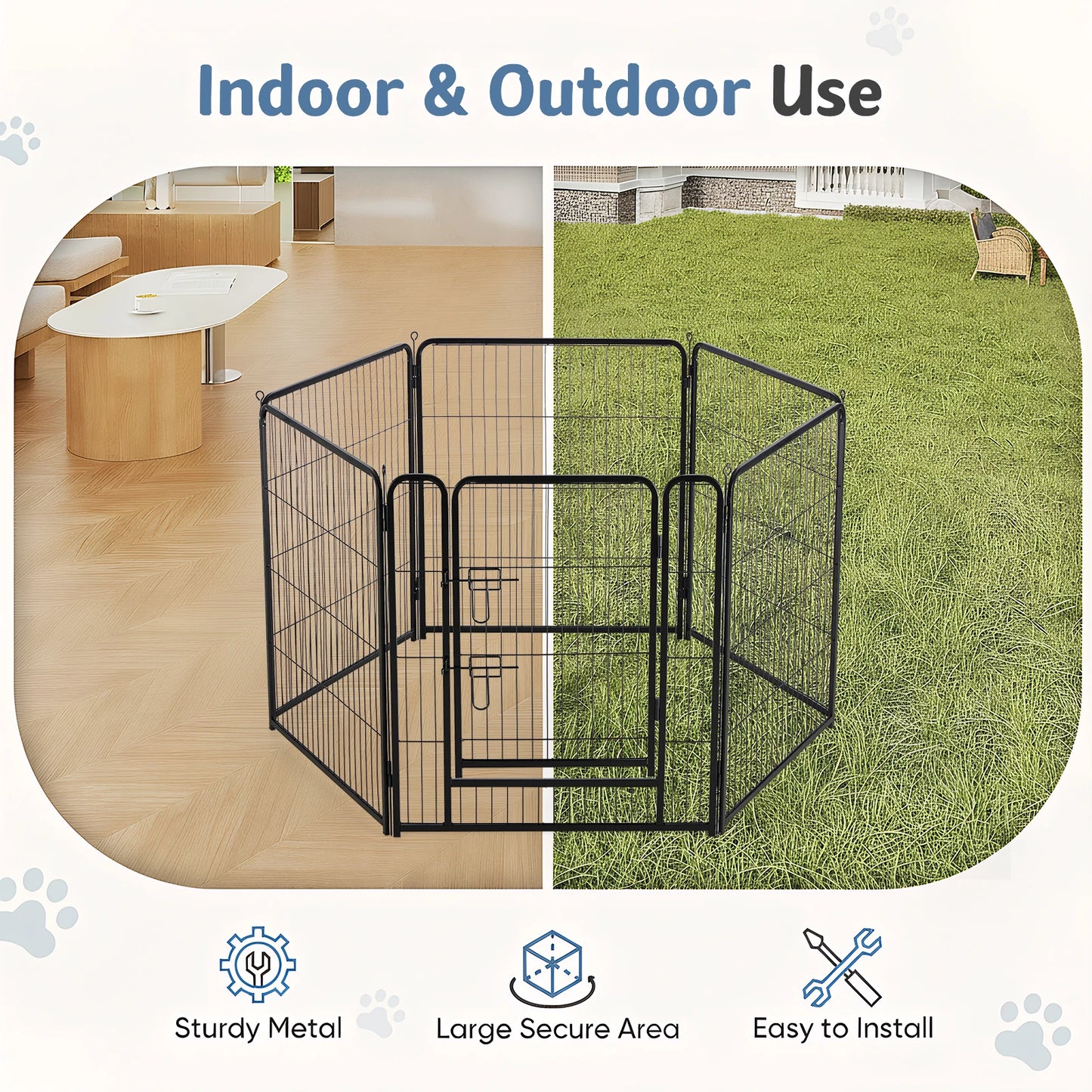 6-Panel Foldable Metal Pet Playpen