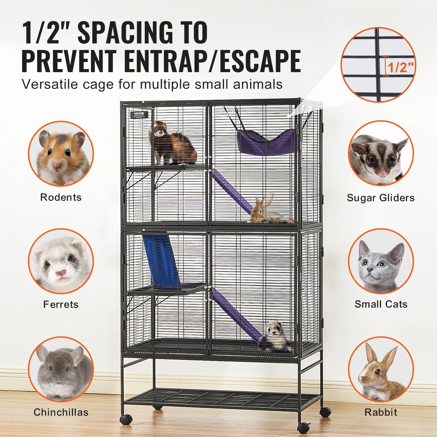 Rolling Ferret Cage with Ramps & Tray