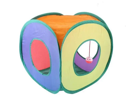 Rainbow Foldable Cat Play Tent with Tunnel Bell (40x40cm)