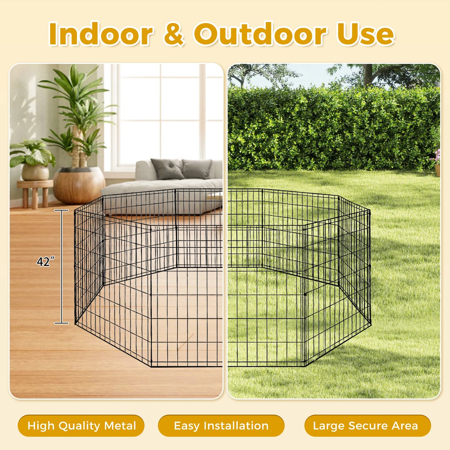 Foldable Metal Dog Playpen with Door (Indoor/Outdoor)