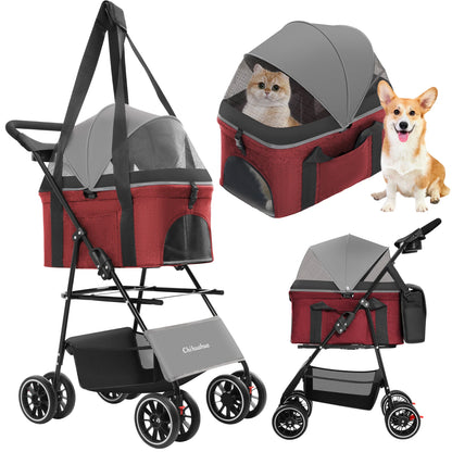 Foldable Pet Stroller with Detachable Carrier