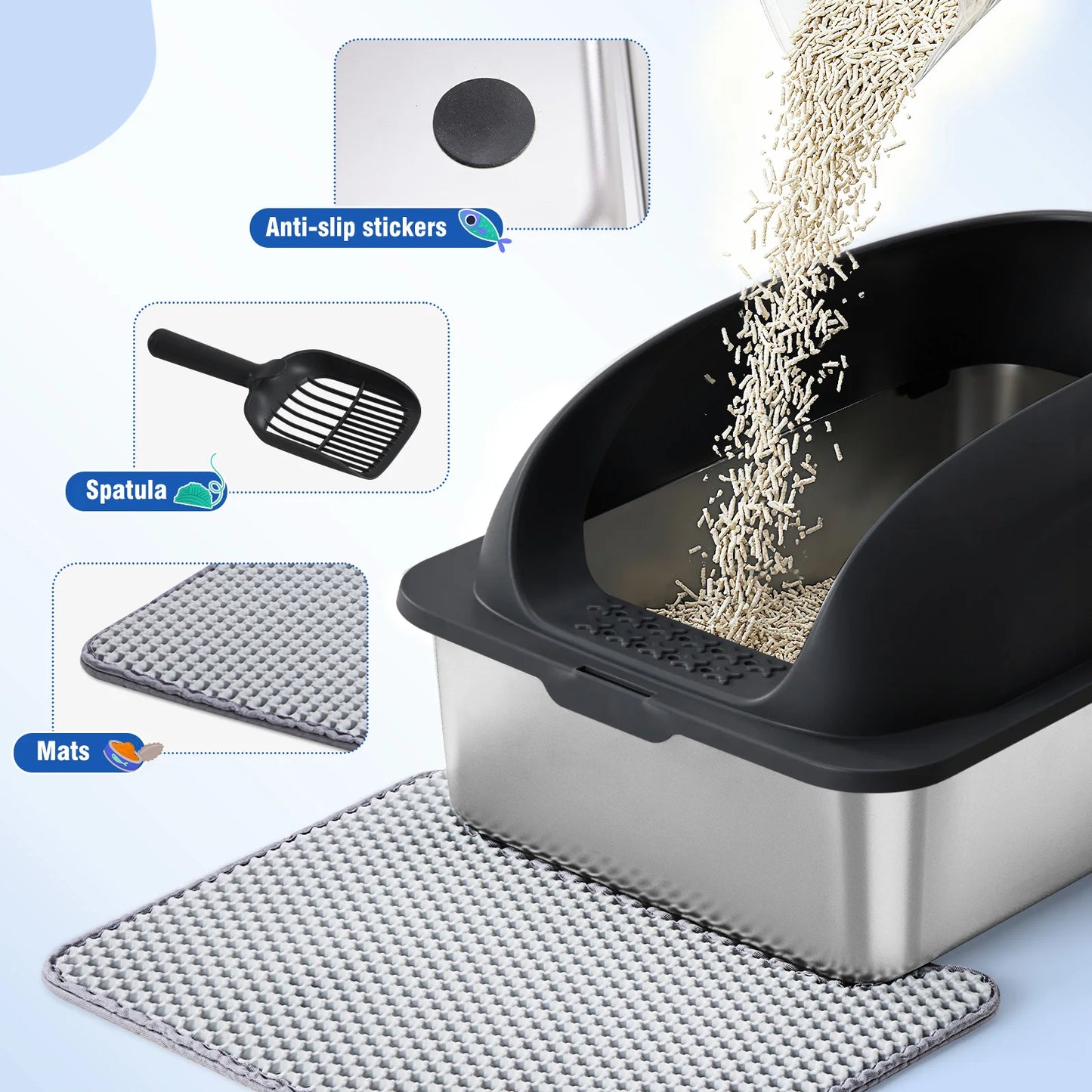 24-Inch Stainless Steel Cat Litter Box with Lid