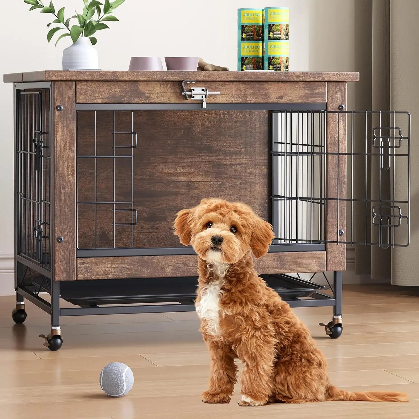 Rustic Dog Crate End Table 26in