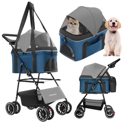 Foldable Pet Stroller with Detachable Carrier