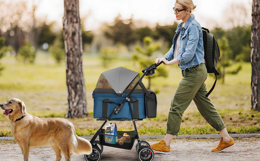 Foldable Pet Stroller with Detachable Carrier
