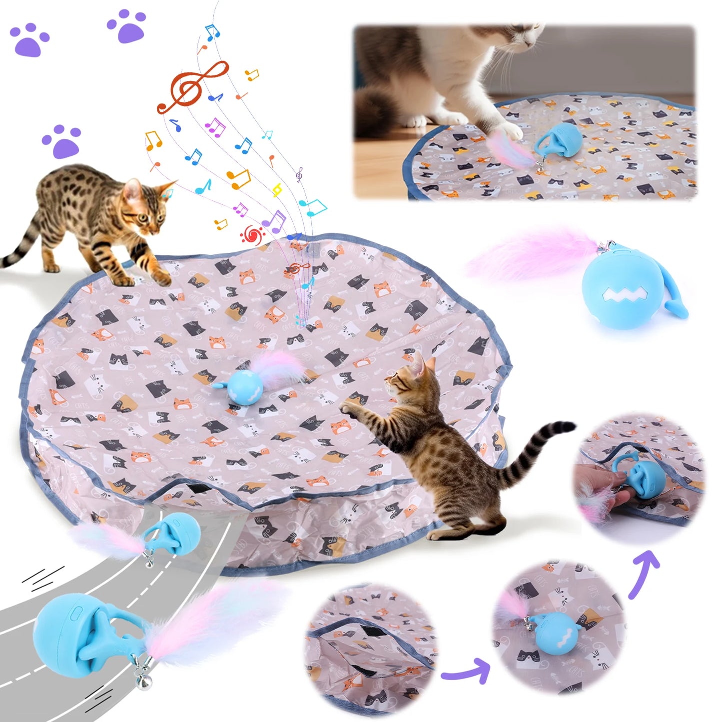 Motion-Activate Cat Toy Ball with Hide-and-Seek Pouch