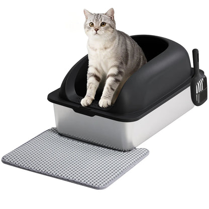 24-Inch Stainless Steel Cat Litter Box with Lid