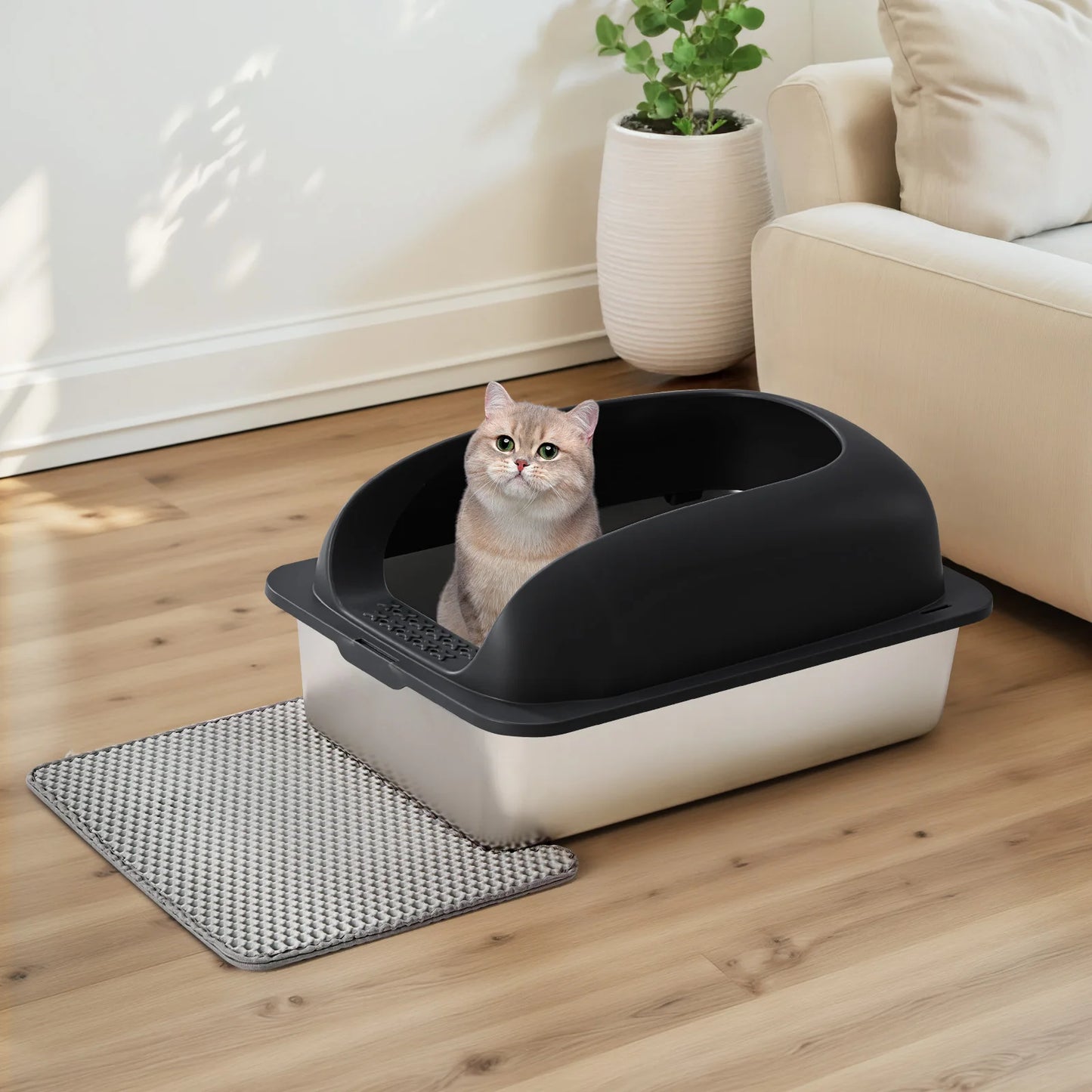 24-Inch Stainless Steel Cat Litter Box with Lid