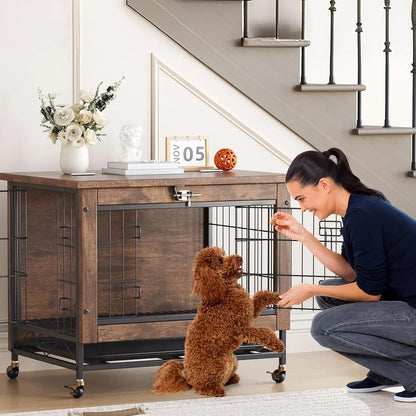 Rustic Dog Crate End Table 26in