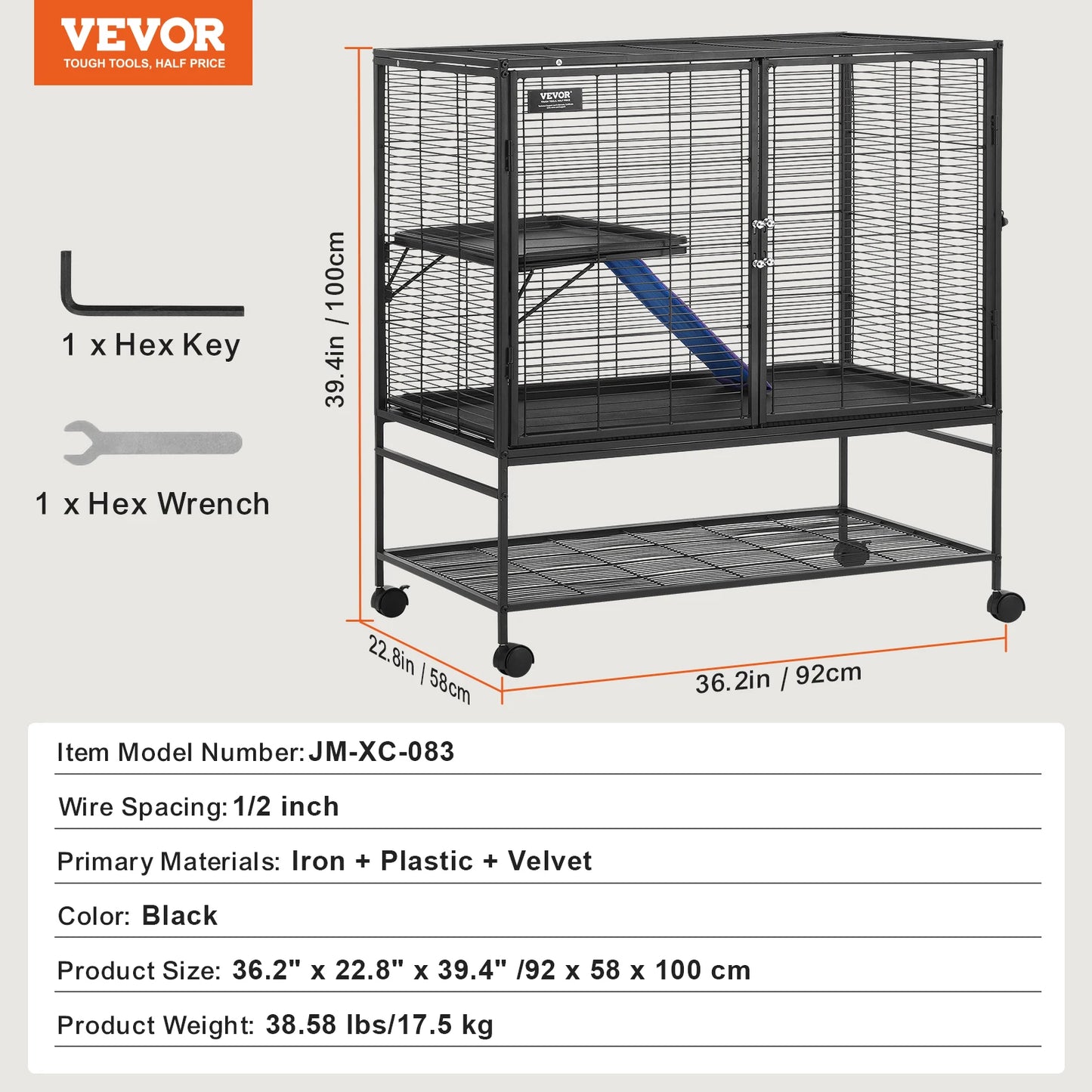 Rolling Ferret Cage with Ramps & Tray