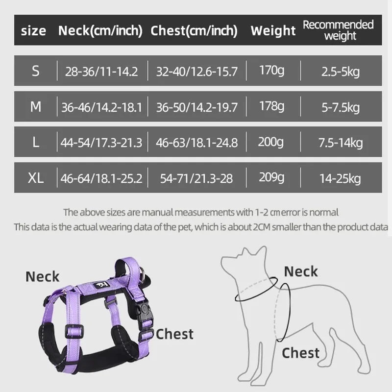 Reflective Adjustable Dog Harness with Optional Leash