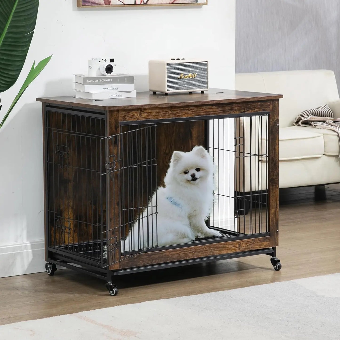 Rustic Dog Crate End Table 26in
