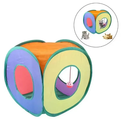 Rainbow Foldable Cat Play Tent with Tunnel Bell (40x40cm)