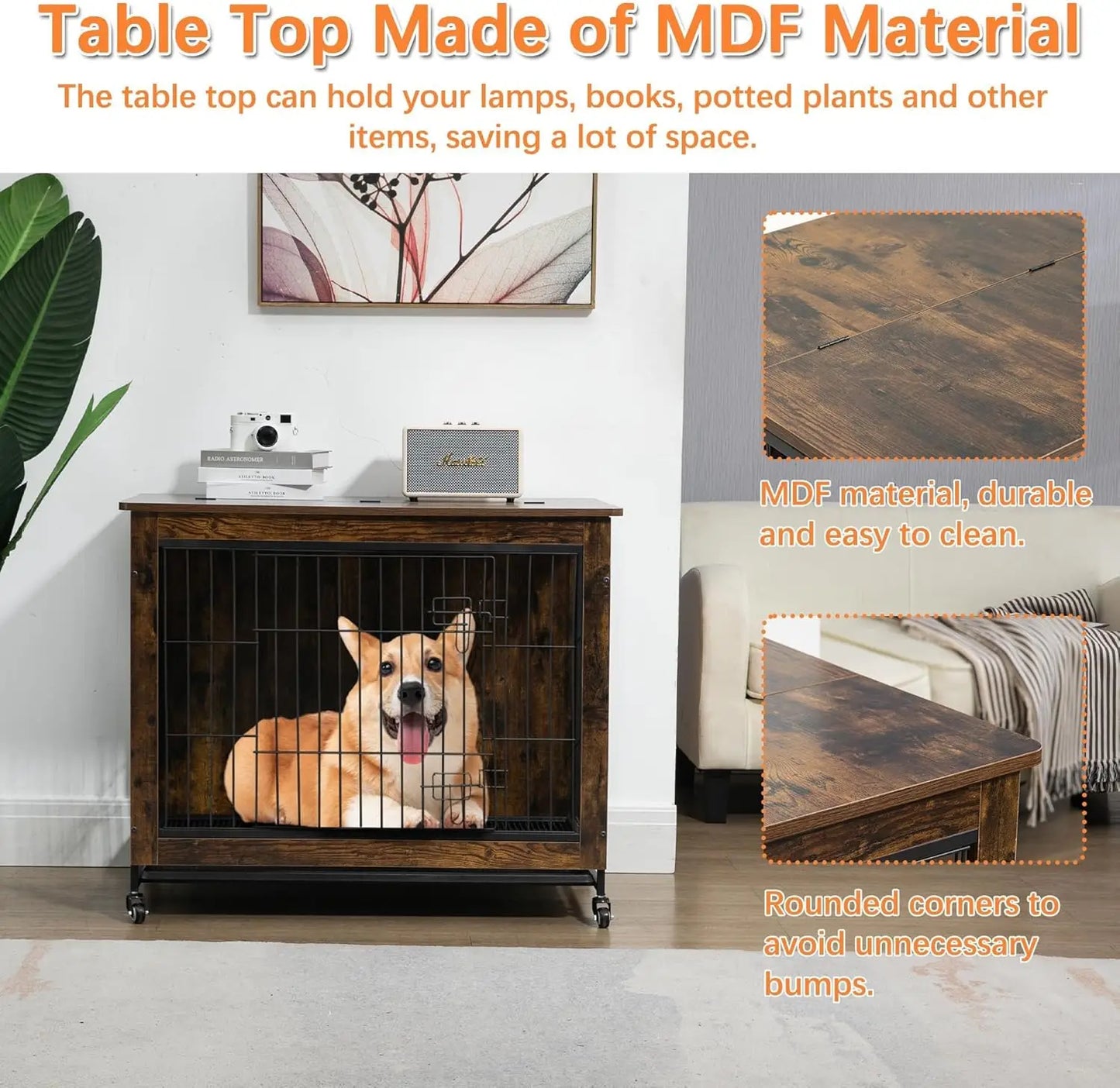Rustic Dog Crate End Table 26in