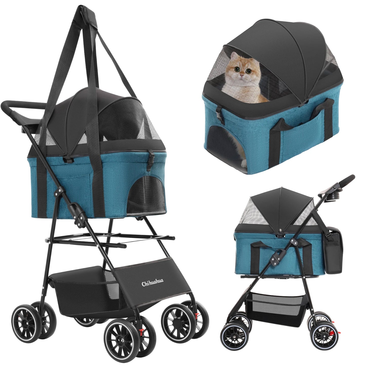 Foldable Pet Stroller with Detachable Carrier