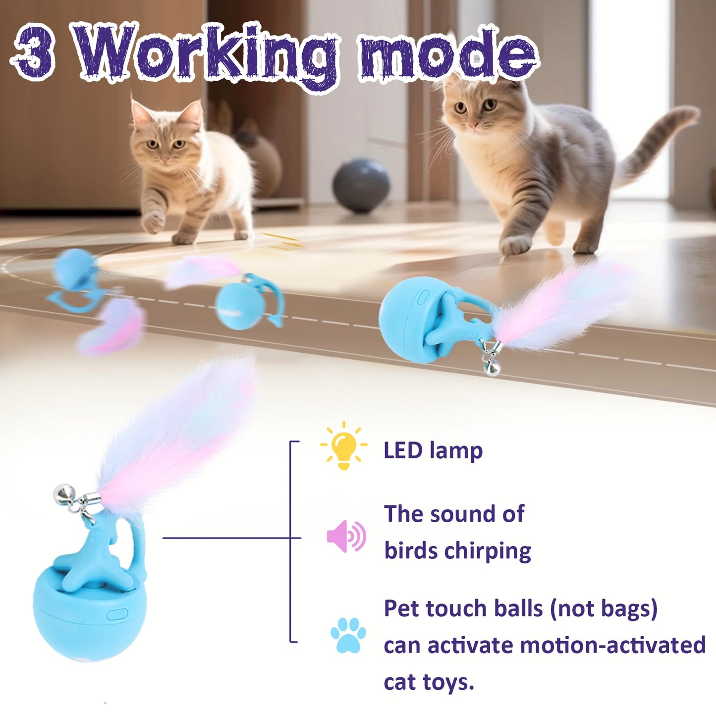 Motion-Activate Cat Toy Ball with Hide-and-Seek Pouch