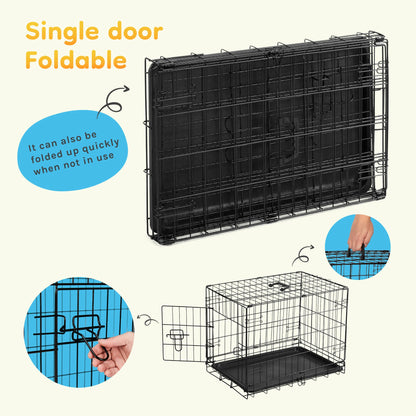 24-Inch Foldable Dog Crate with Tray