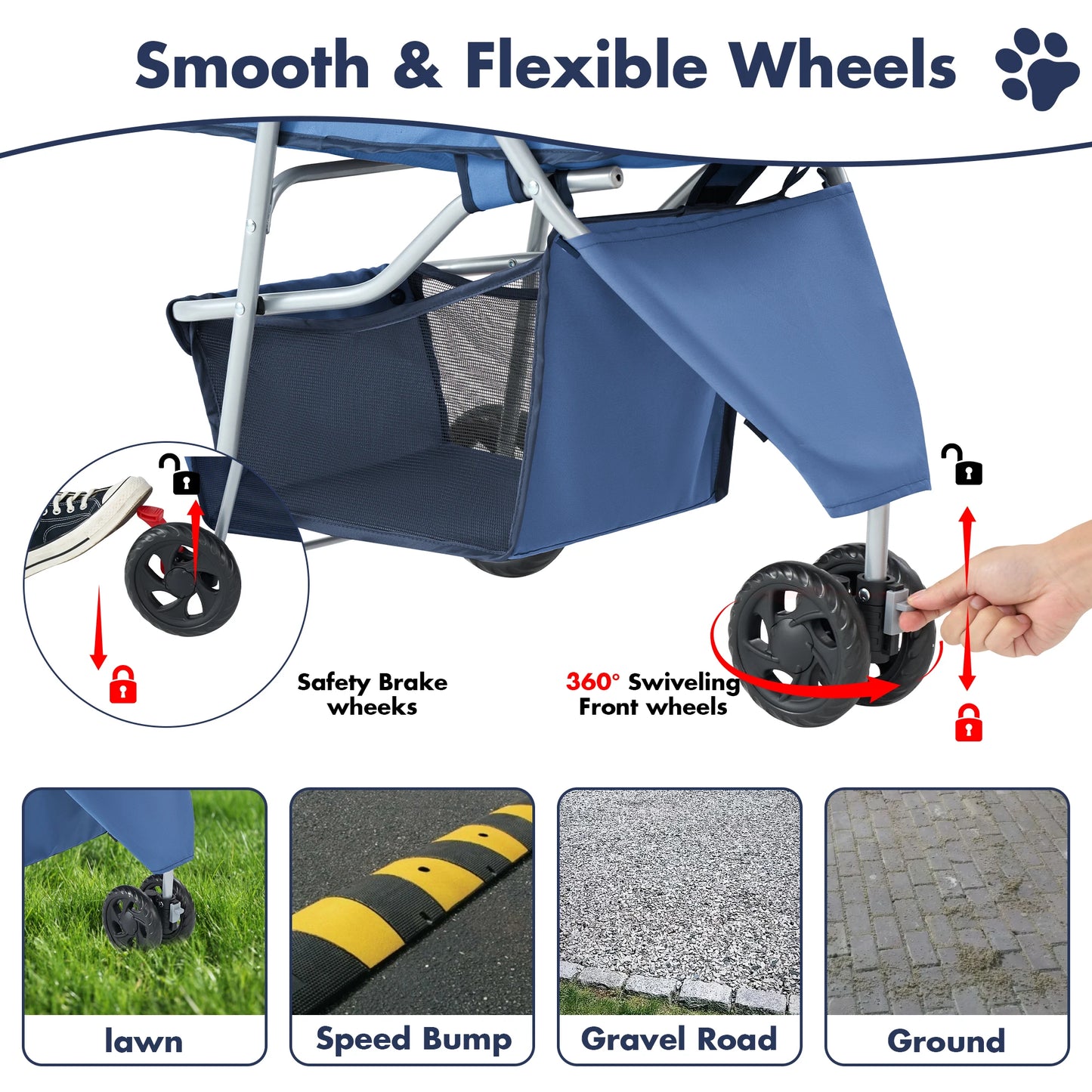 Foldable Pet Stroller for Small Dogs & Cats