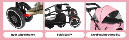 Foldable 3-Wheel Dog & Cat Stroller with Detachable Carrier