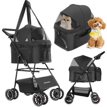 Foldable Pet Stroller with Detachable Carrier