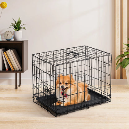 24-Inch Foldable Dog Crate with Tray
