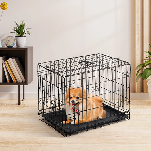 24-Inch Foldable Dog Crate with Tray